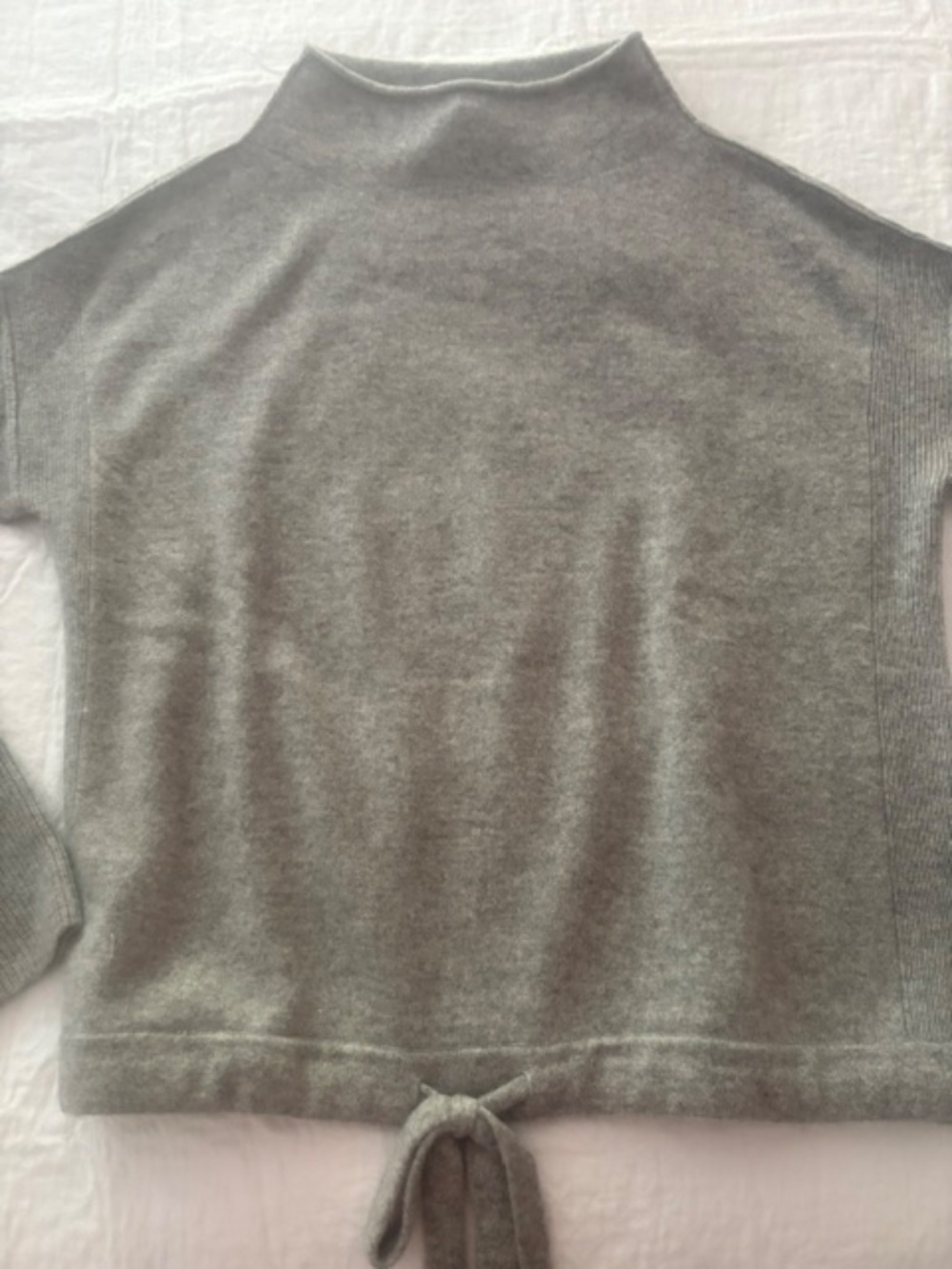 Athleta funnel neck 100% cashmere sweater with waist tie, XS, heather grey